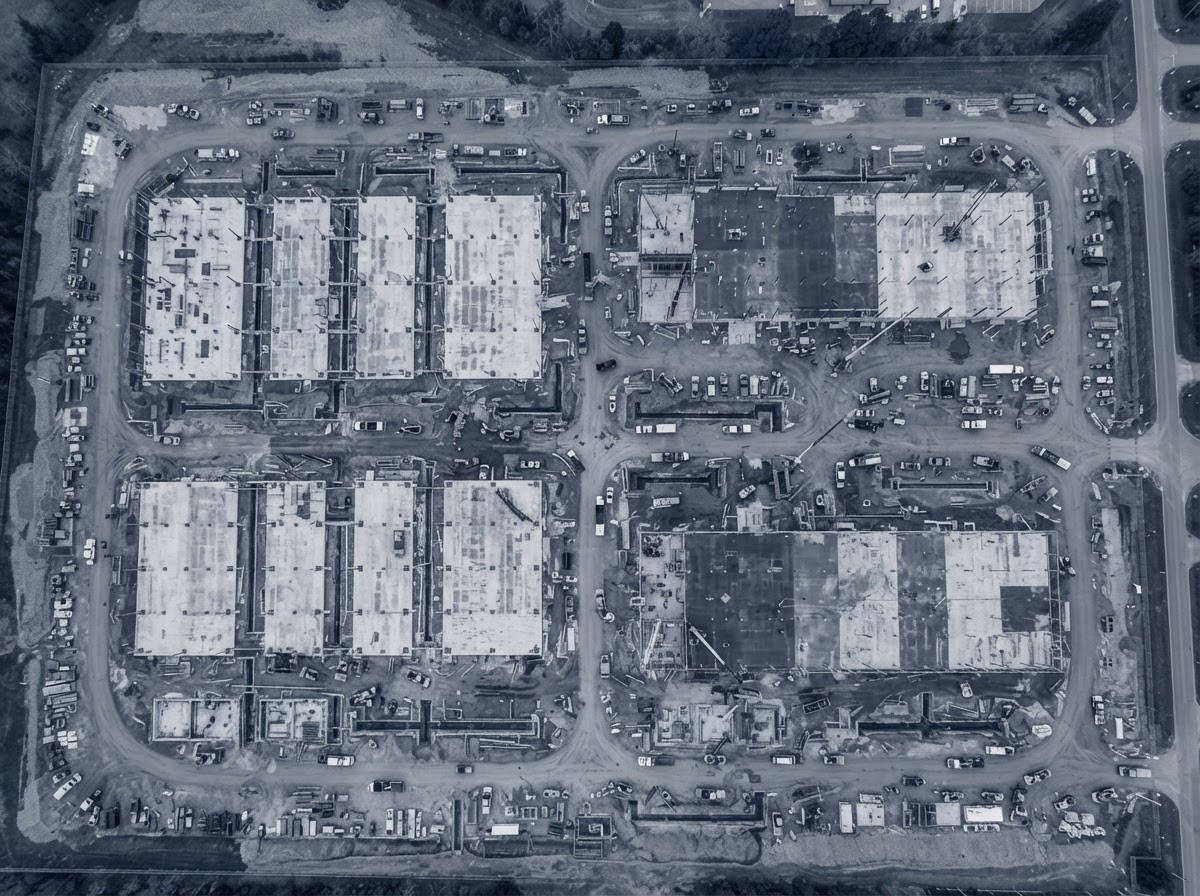 Obra de data center vista desde el aire